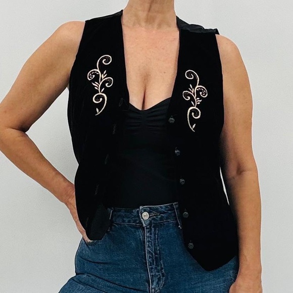 Vintage 90’s Steampunk Victorian Goth Military Velvet Embroidered Holiday Vest - Picture 4 of 14